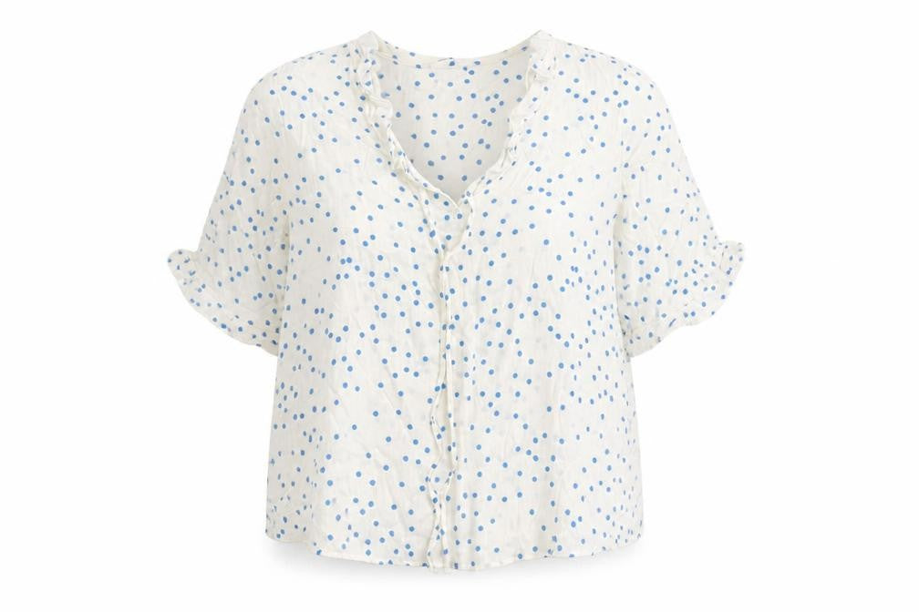 Marks & Spencer Womens Ivory Polka Dot Viscose Basic Blouse Size 18 V-Neck