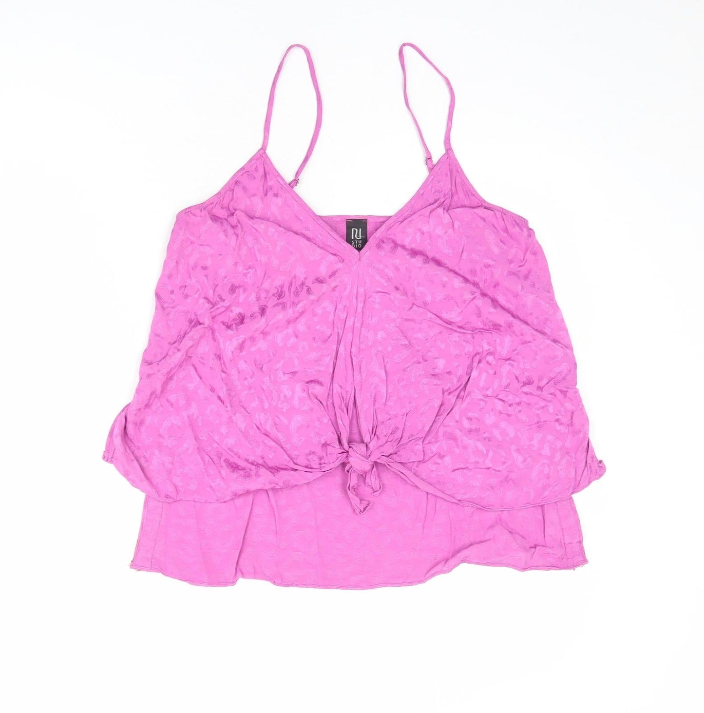 River Island Womens Purple Animal Print Viscose Camisole Tank Size 10 V-Neck - Side Stripe Detail