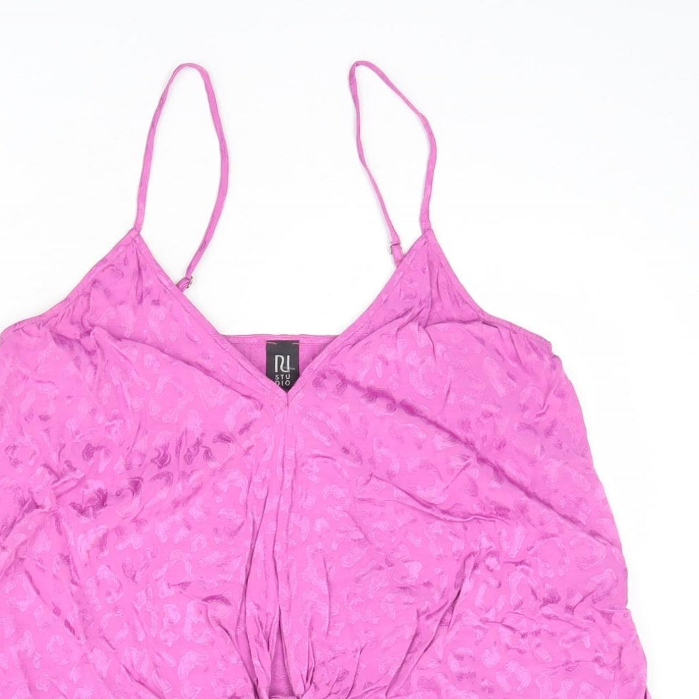 River Island Womens Purple Animal Print Viscose Camisole Tank Size 10 V-Neck - Side Stripe Detail