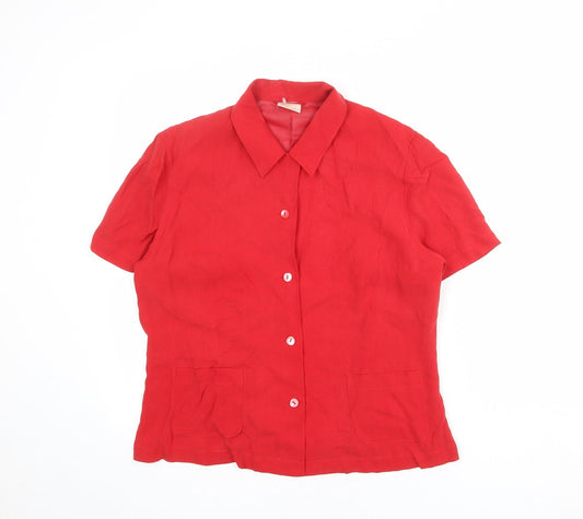 Country Casuals Womens Red Cupro Basic Button-Up Size 14 Collared