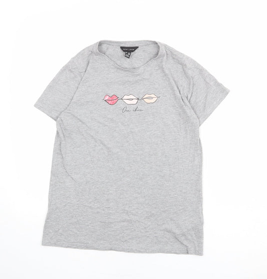 New Look Womens Grey Cotton Basic T-Shirt Size 10 Round Neck - Oui Cheri