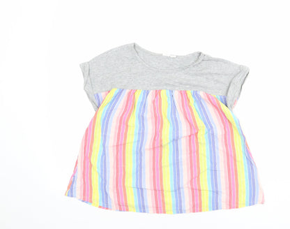 Additional front view of Gap girls’ multicoloured striped cotton basic t-shirt, size 2XL, boat neck pullover