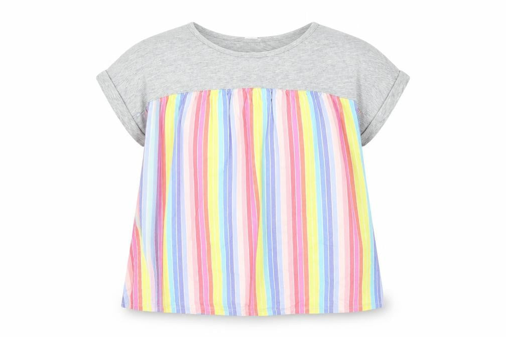 Gap Girls Multicoloured Striped Cotton Basic T-Shirt Size 2XL Boat Neck Pullover