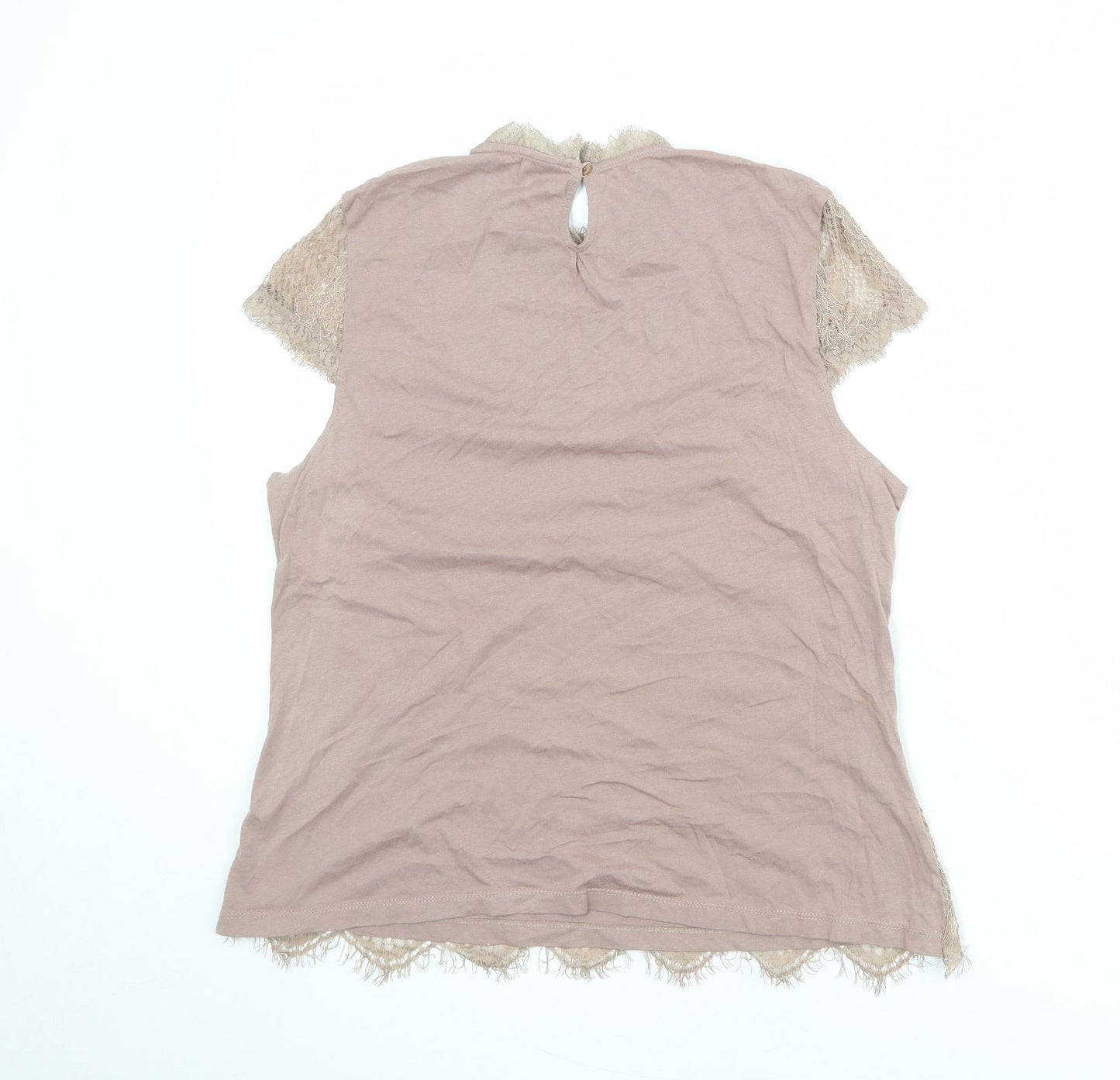 Dorothy Perkins Womens Brown Cotton Basic Blouse Size 16 Mock Neck