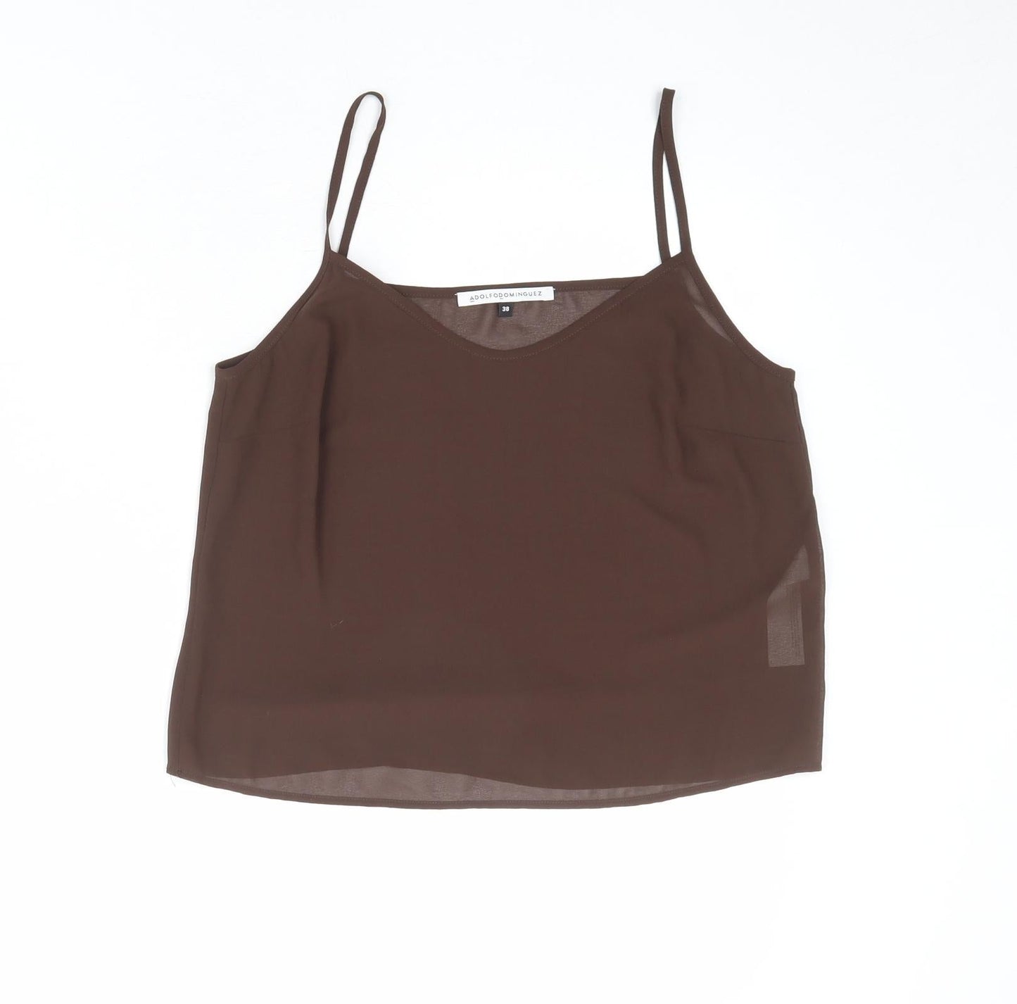 Adolfo Dominguez Womens Brown Polyester Basic Tank Size 10 V-Neck