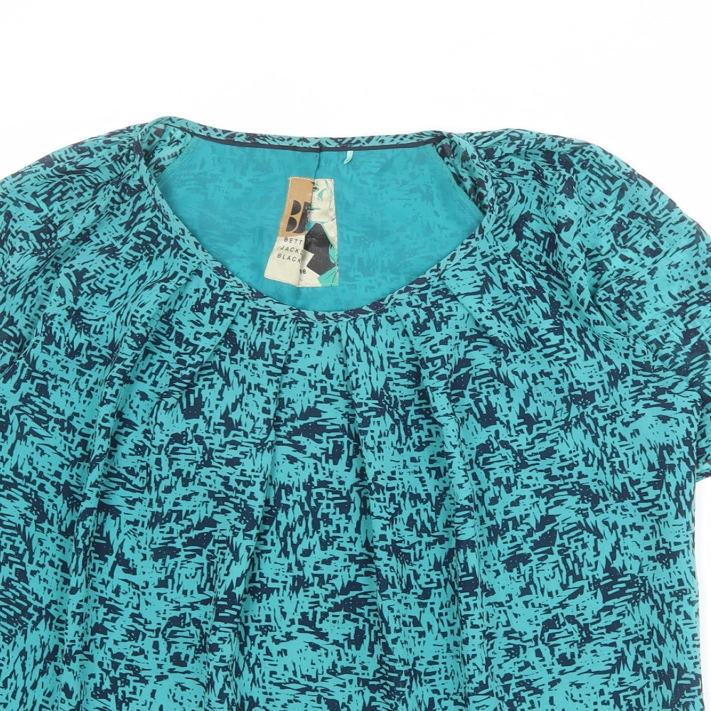 Betty Jackson Womens Blue Geometric Polyester Basic Blouse Size 16 Round Neck - Tie Side Detail