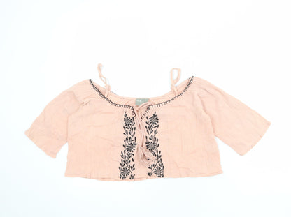 Additional front view of ASOS women’s pink cotton basic blouse, size UK 8, off the shoulder