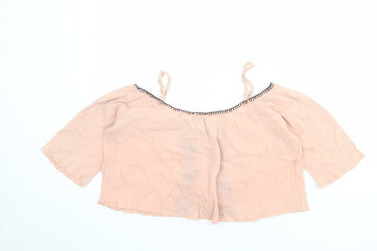 Back view of ASOS women’s pink cotton basic blouse, size UK 8, off the shoulder