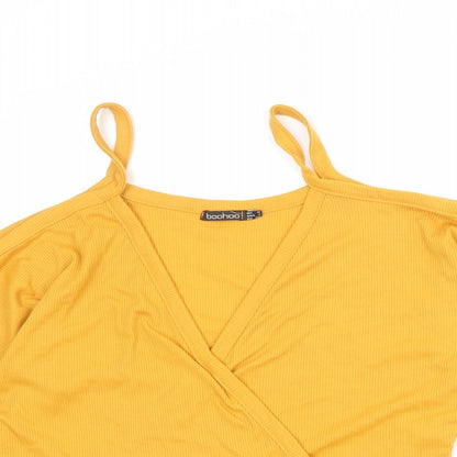 Boohoo Womens Orange Polyester Basic Blouse Size 8 V-Neck - Ribbed