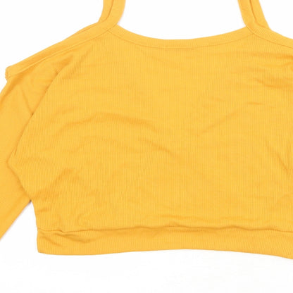 Boohoo Womens Orange Polyester Basic Blouse Size 8 V-Neck - Ribbed