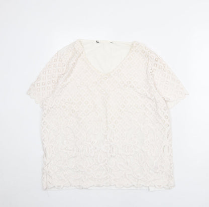 Bonmarché Womens Ivory Polyester Basic Blouse Size 20 V-Neck