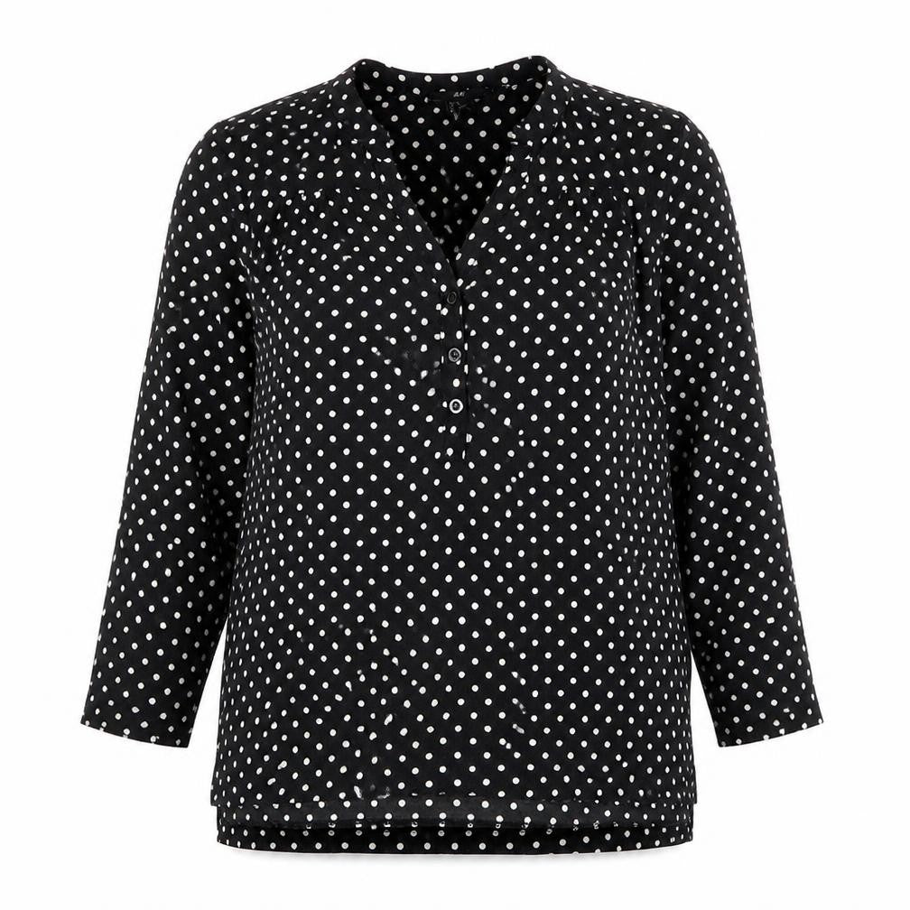 H&M Womens Black Polka Dot Polyester Basic Blouse Size S V-Neck
