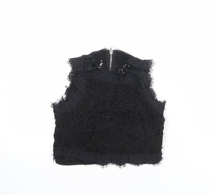 Additional front view of Missguided women’s black polyester cropped blouse, size UK 6, round neck