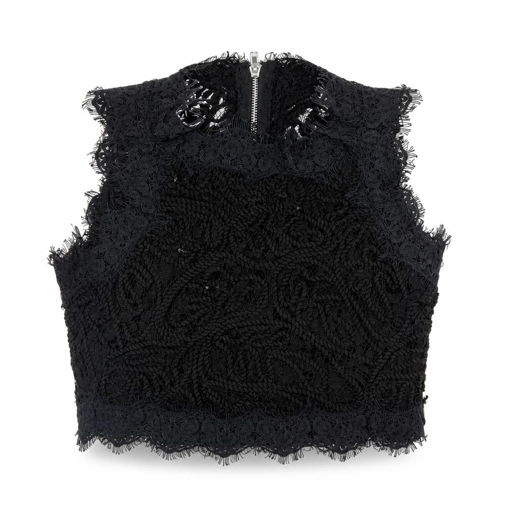 Missguided Womens Black Polyester Cropped Blouse Size 6 Round Neck