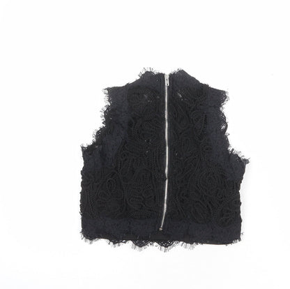 Back view of Missguided women’s black polyester cropped blouse, size UK 6, round neck