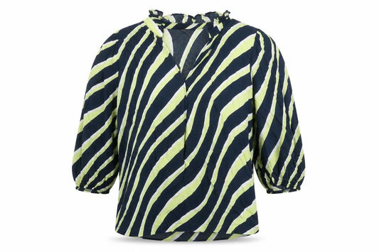 Marks and Spencer Womens Blue Striped Viscose Basic Blouse Size 10 V-Neck