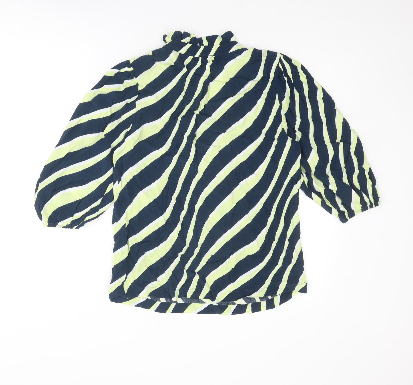 Marks and Spencer Womens Blue Striped Viscose Basic Blouse Size 10 V-Neck