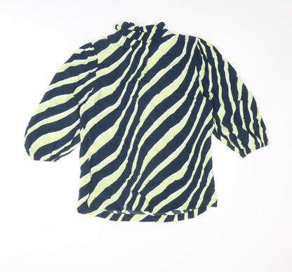 Marks & Spencer Womens Blue Striped Viscose Basic Blouse Size 10 V-Neck