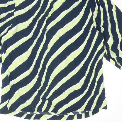 Marks & Spencer Womens Blue Striped Viscose Basic Blouse Size 10 V-Neck