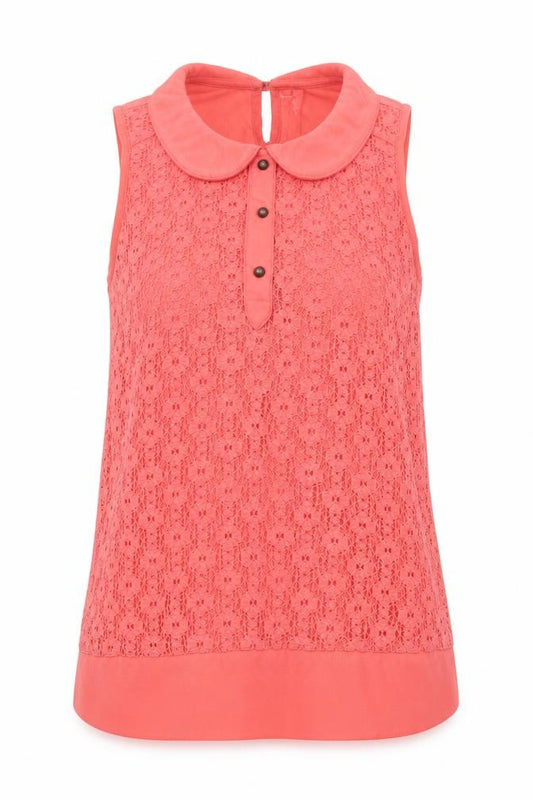 NEXT Womens Pink Cotton Basic Blouse Size 8 Collared - Crochet Front