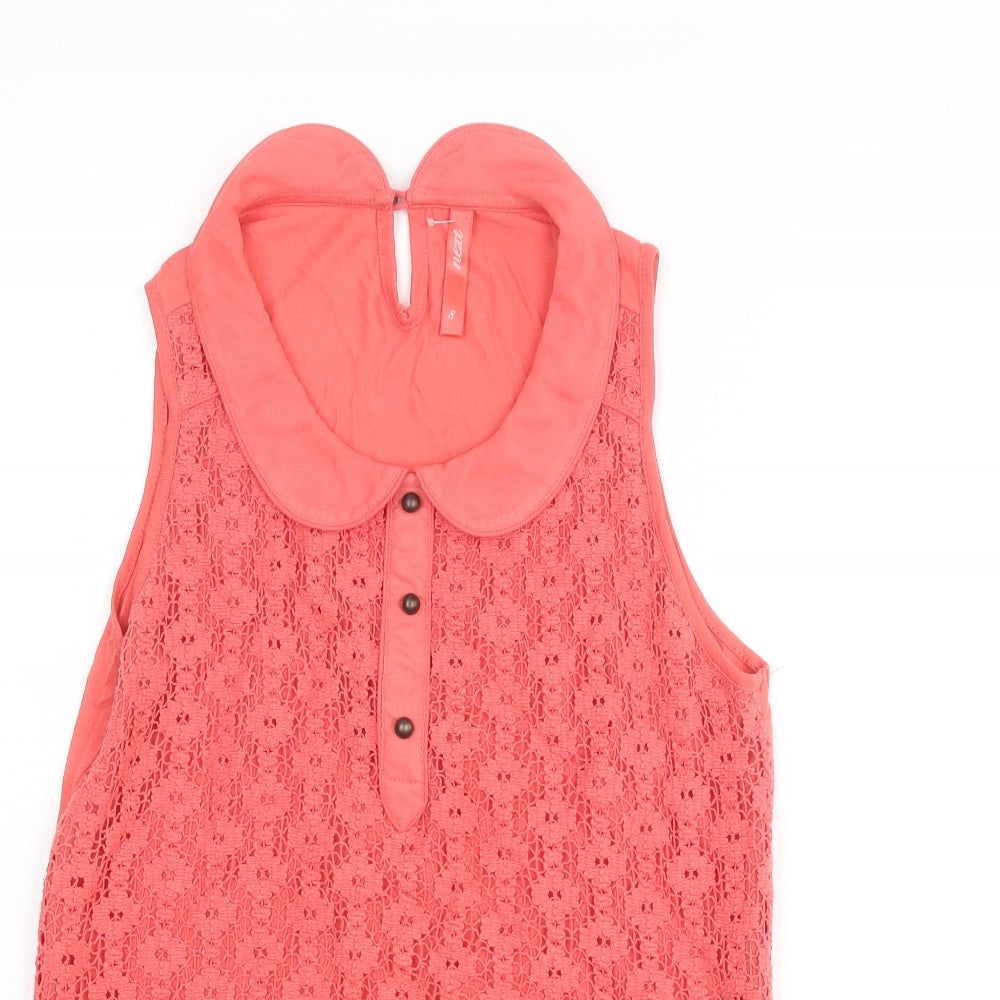 NEXT Womens Pink Cotton Basic Blouse Size 8 Collared - Crochet Front