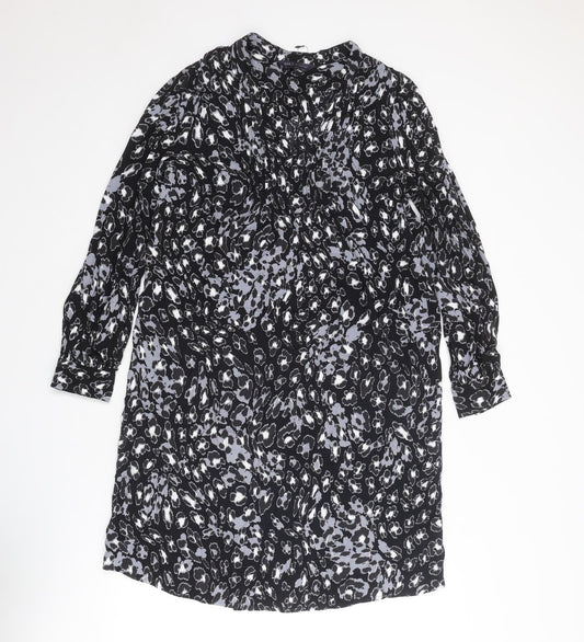 Marks and Spencer Womens Black Geometric Viscose A-Line Size 8 Sweetheart Pullover