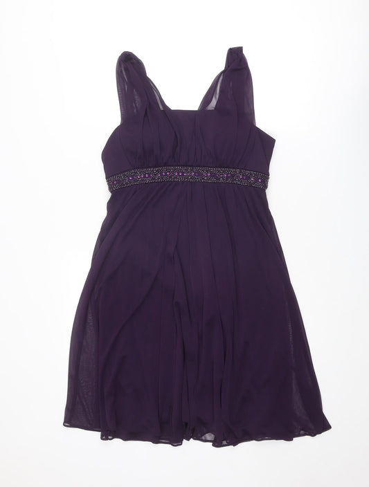 Dressbarn Womens Purple Polyester Trapeze & Swing Size 10 Square Neck Zip