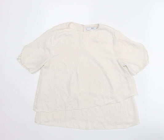 Mango Womens White Polyester Basic Blouse Size XS Round Neck