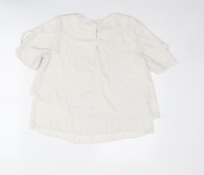 Mango Womens White Polyester Basic Blouse Size XS Round Neck