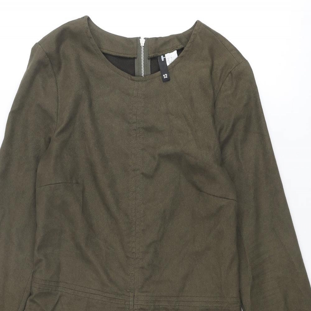 Divided by H&M Womens Brown Polyester Shift Size 12 Round Neck Zip