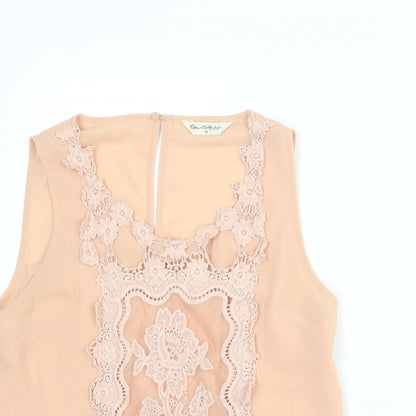 Close-up detail of Miss Selfridge women’s pink polyester basic tank, size UK 10, scoop neck