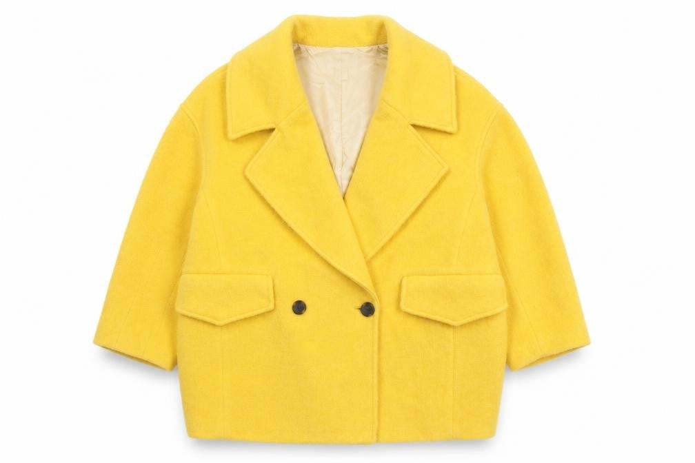 H&M Womens Yellow Overcoat Coat Size 8 Button