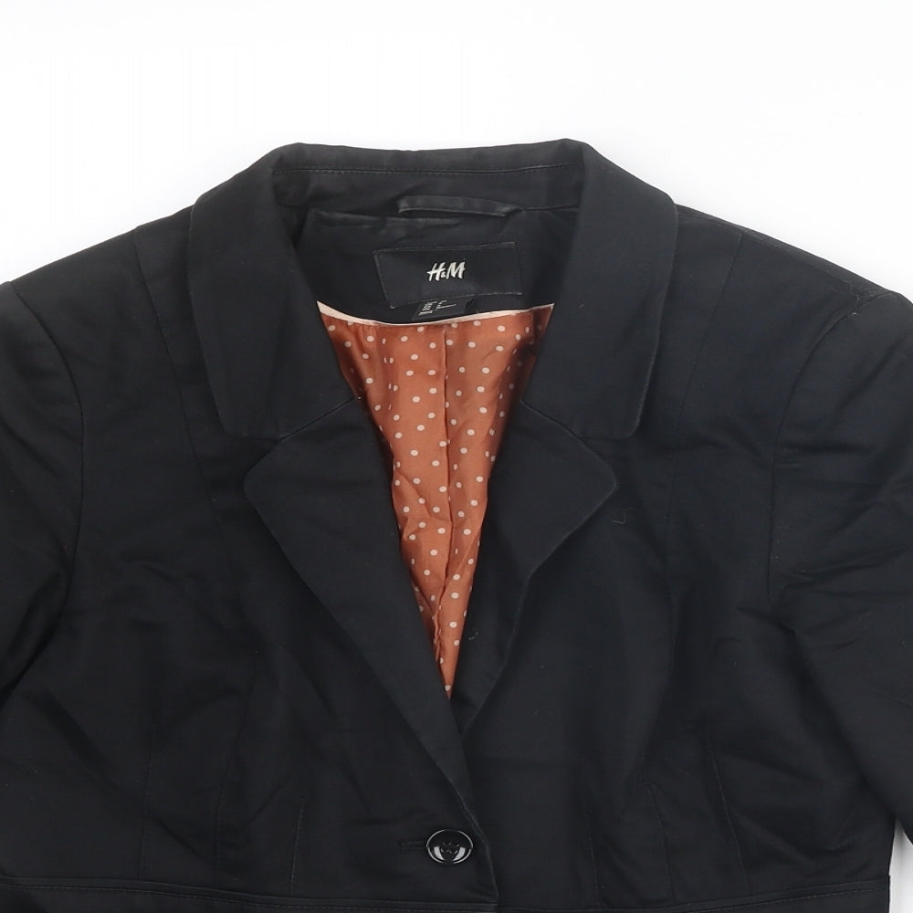 H&M Womens Black Jacket Blazer Size 8 Button