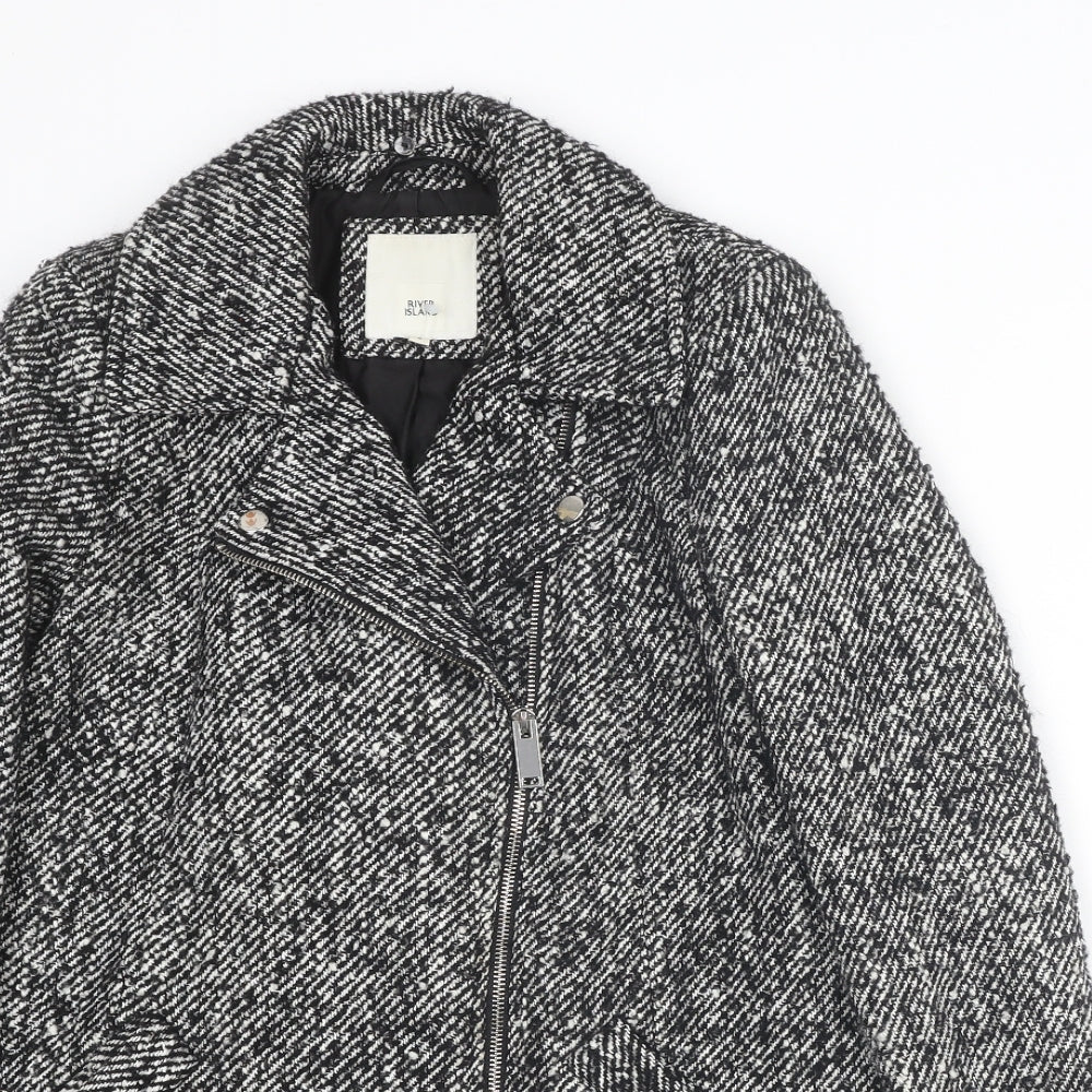 River Island Womens Grey Overcoat Coat Size 6 Snap