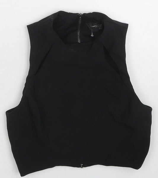 Topshop Womens Black Polyester Basic Tank Size 6 Round Neck