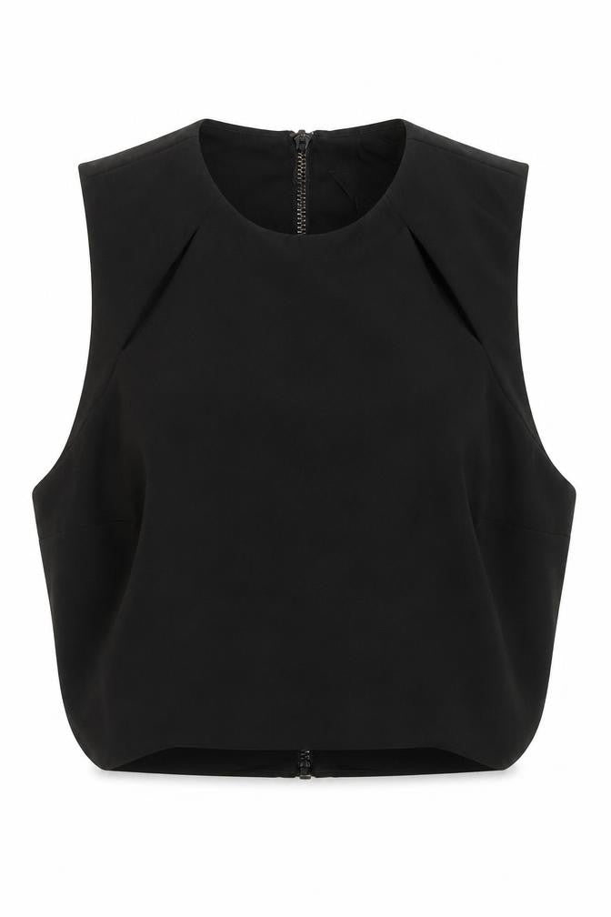 Topshop Womens Black Polyester Basic Tank Size 6 Round Neck