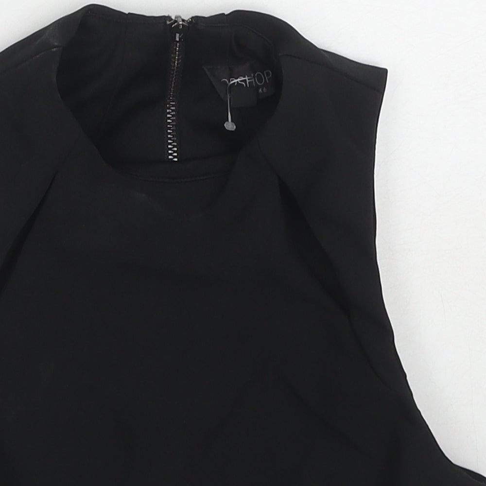 Topshop Womens Black Polyester Basic Tank Size 6 Round Neck
