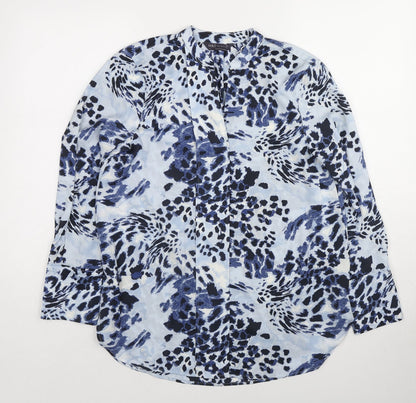 Marks & Spencer Womens Blue Animal Print Polyester Basic Blouse Size 10 V-Neck