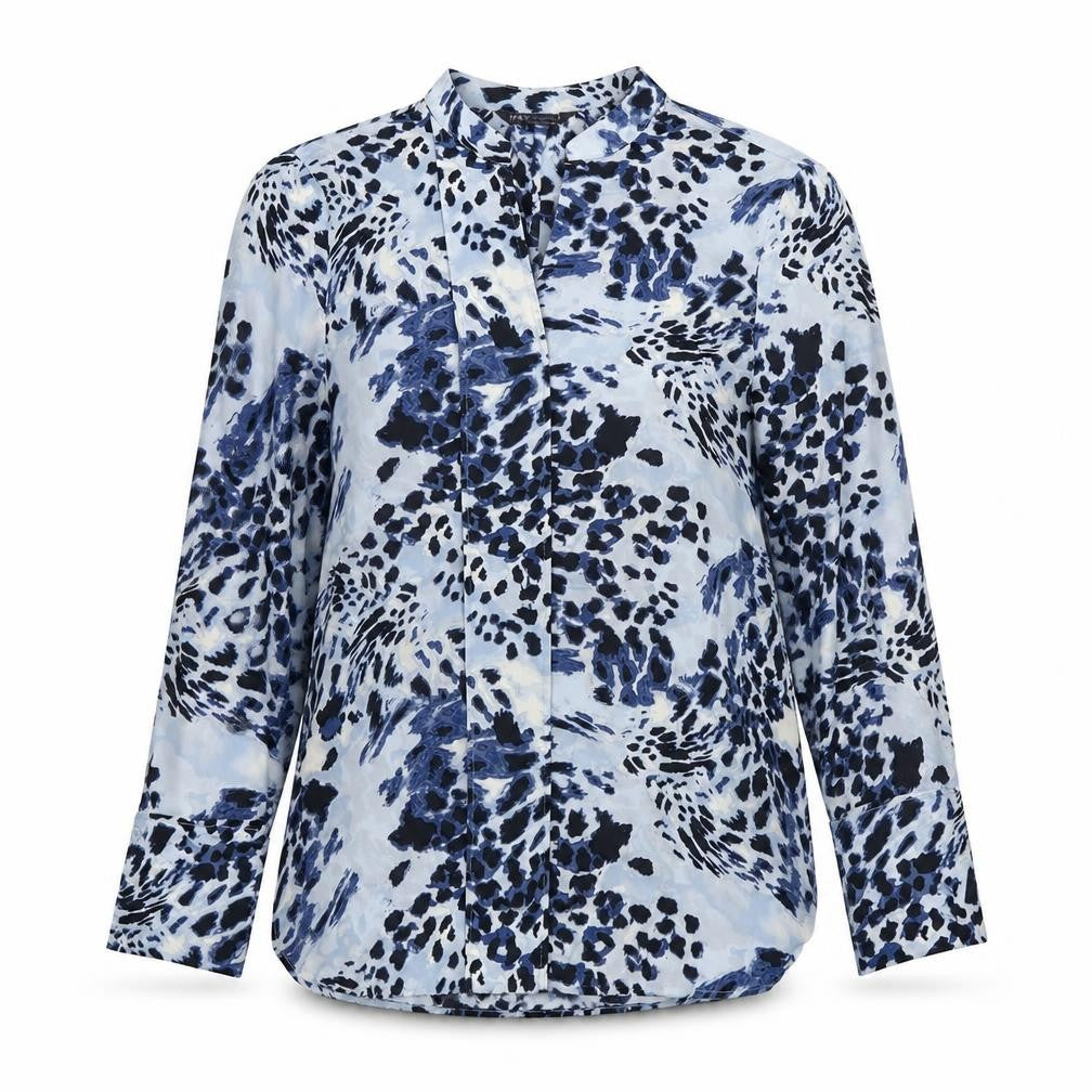 Marks & Spencer Womens Blue Animal Print Polyester Basic Blouse Size 10 V-Neck