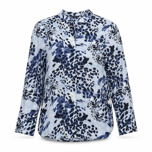 Marks and Spencer Womens Blue Animal Print Polyester Basic Blouse Size 10 V-Neck