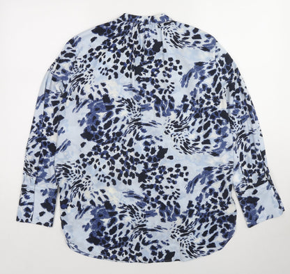 Marks & Spencer Womens Blue Animal Print Polyester Basic Blouse Size 10 V-Neck