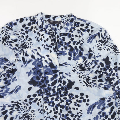 Marks & Spencer Womens Blue Animal Print Polyester Basic Blouse Size 10 V-Neck