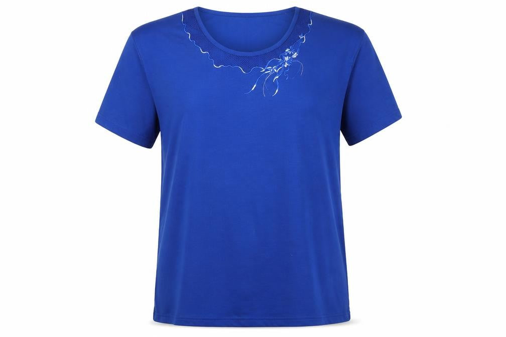 Lucky Womens Blue Cotton Basic T-Shirt Size L Crew Neck