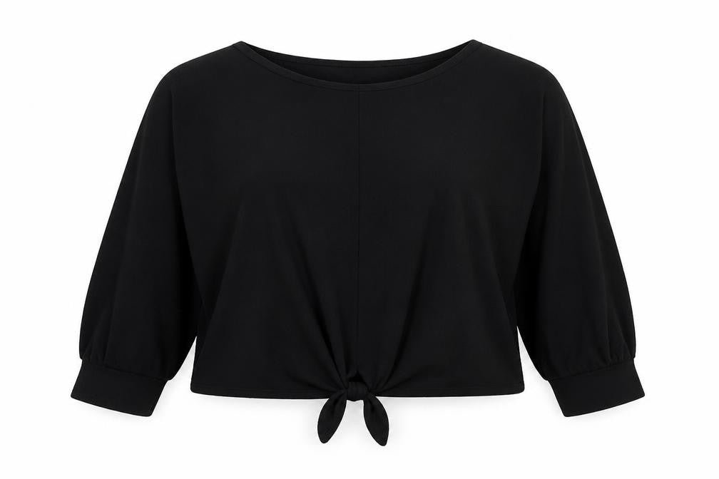 H&M Womens Black Polyester Basic Blouse Size XL Round Neck - Tie Front Detail