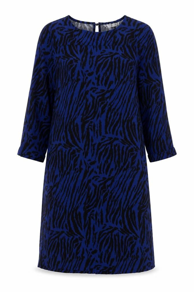 Marks & Spencer Womens Blue Animal Print Viscose A-Line Size 10 Boat Neck Pullover - Tiger pattern