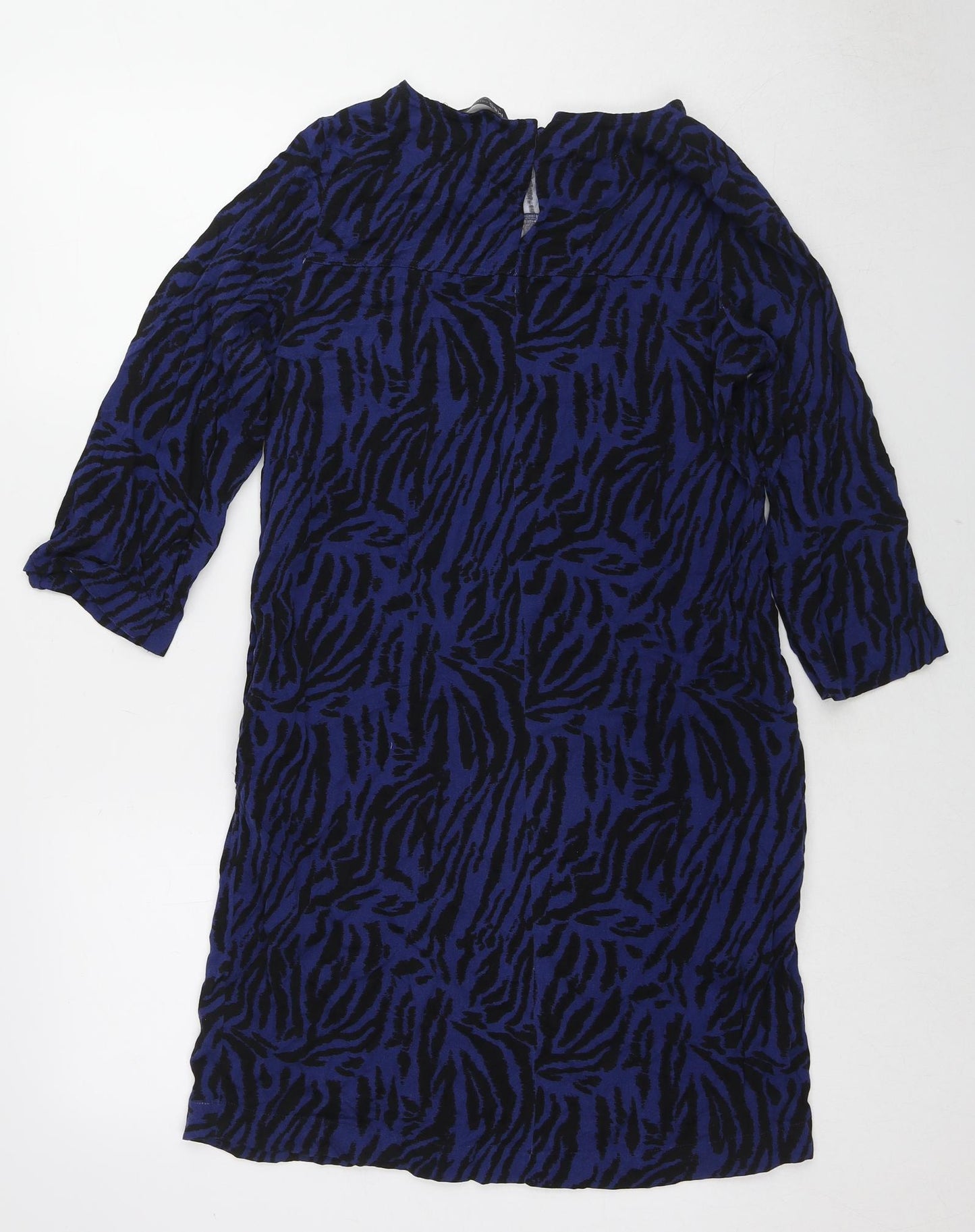 Marks and Spencer Womens Blue Animal Print Viscose A-Line Size 10 Boat Neck Pullover - Tiger pattern