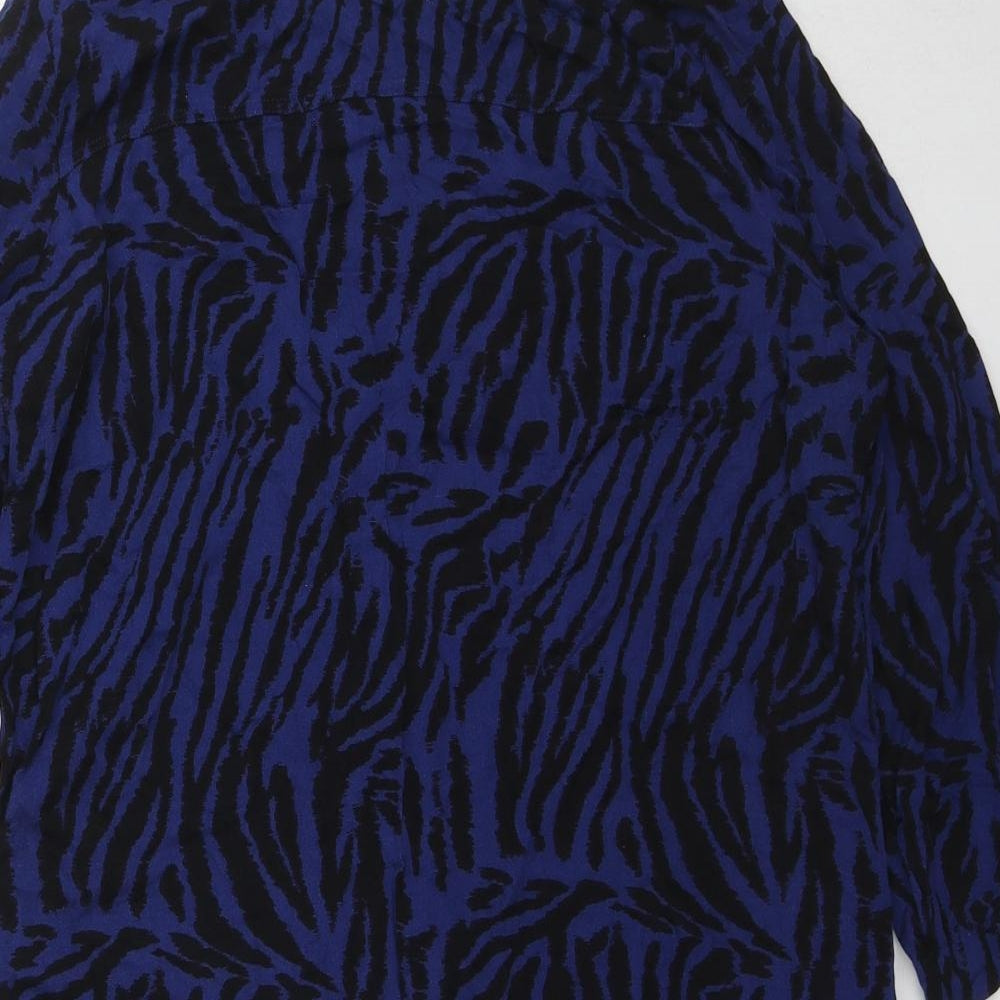 Marks and Spencer Womens Blue Animal Print Viscose A-Line Size 10 Boat Neck Pullover - Tiger pattern