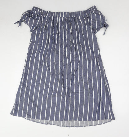 Additional front view of ASOS women’s blue striped cotton a-line, size UK 10, off the shoulder pullover