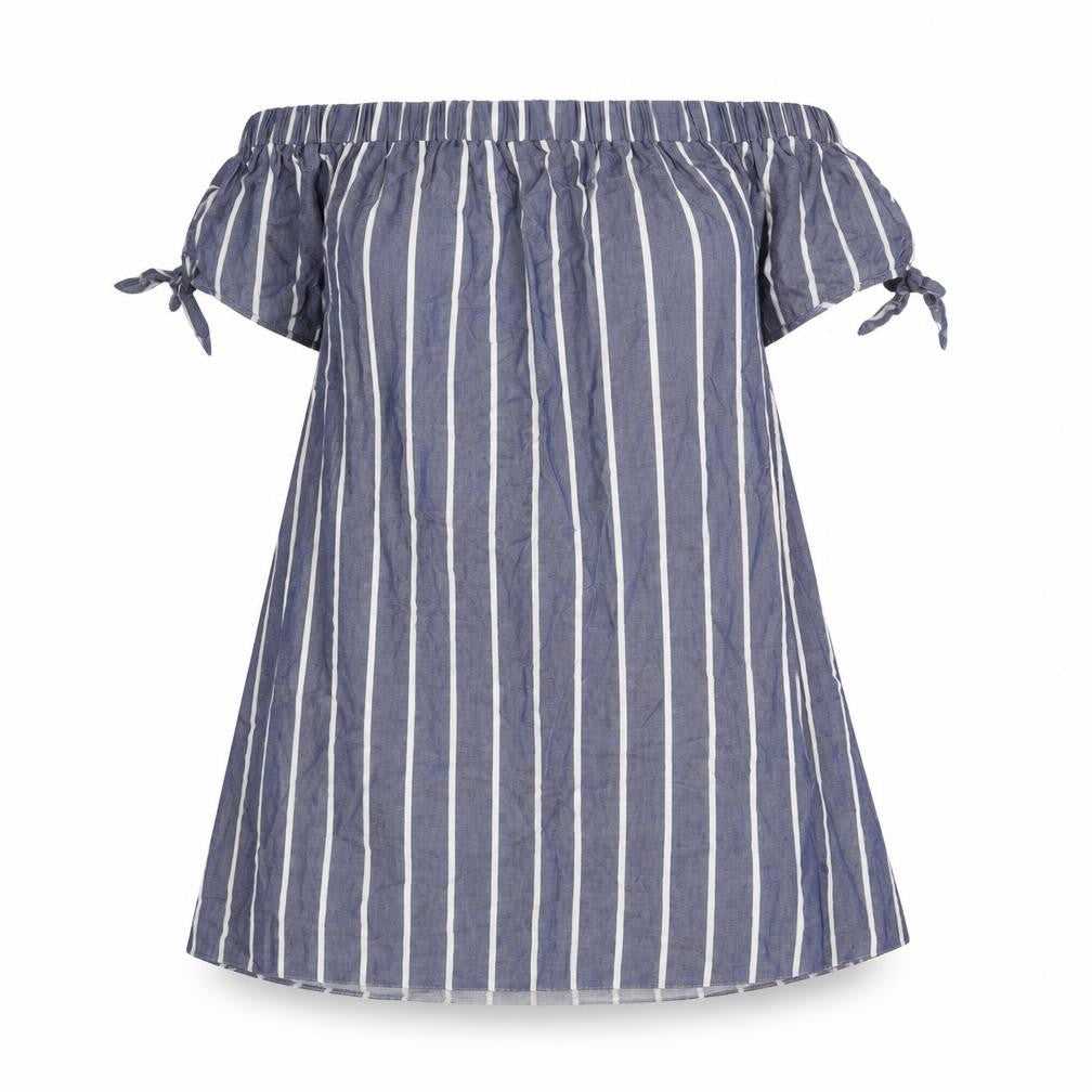 ASOS Womens Blue Striped Cotton A-Line Size 10 Off the Shoulder Pullover