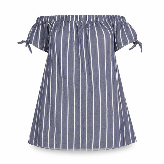 ASOS Womens Blue Striped Cotton A-Line Size 10 Off the Shoulder Pullover